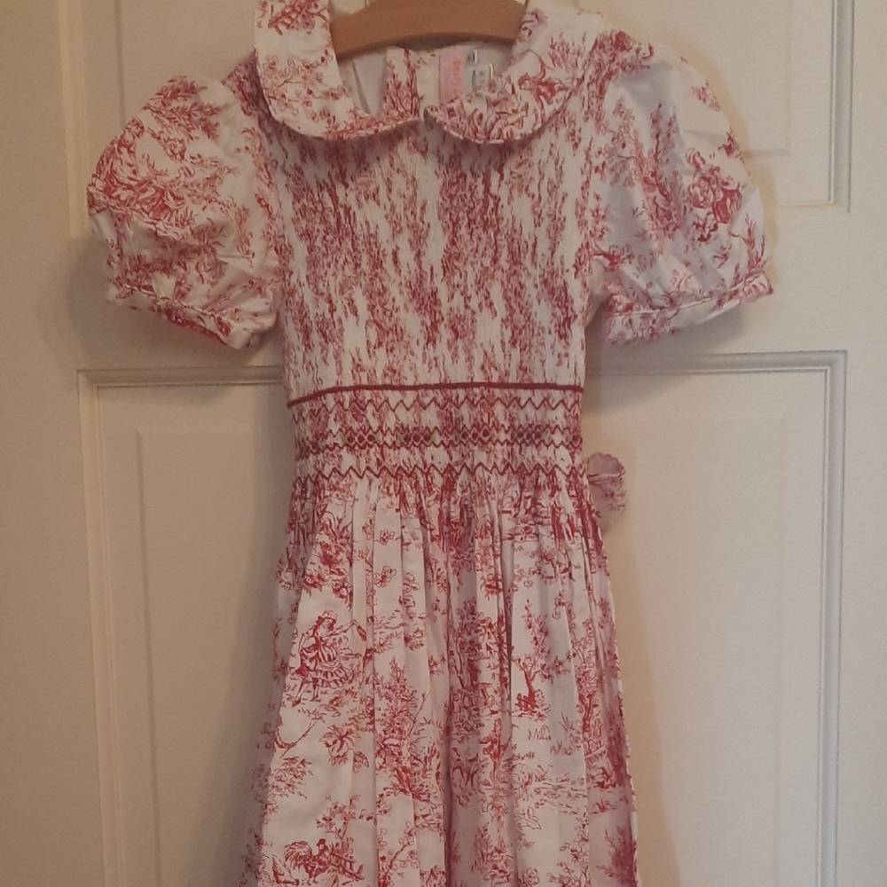 NWOT Sz 10 Elegant Red and White Toile Cotton  Formal Dress